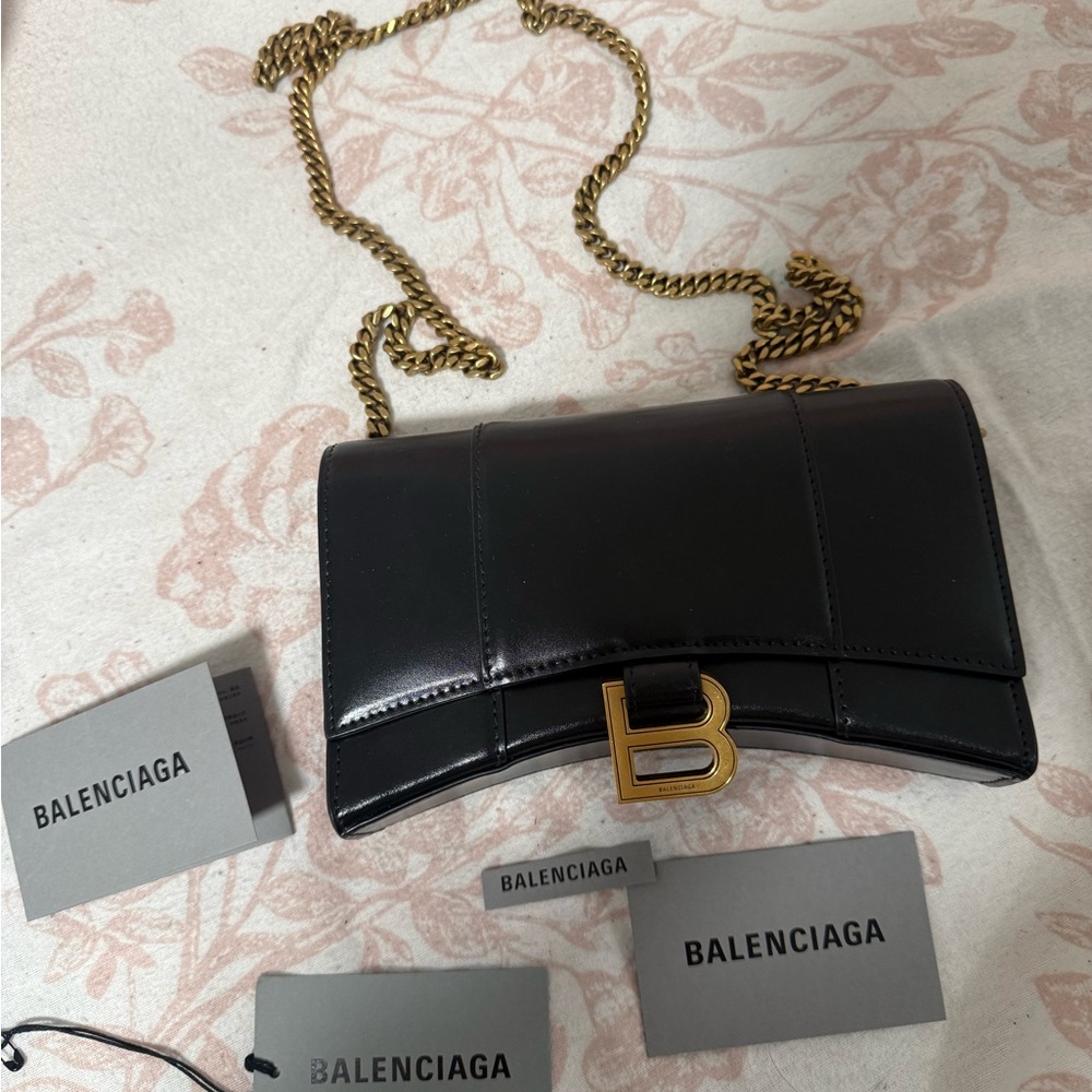 Balenciaga Black Clutch with Gold Chain